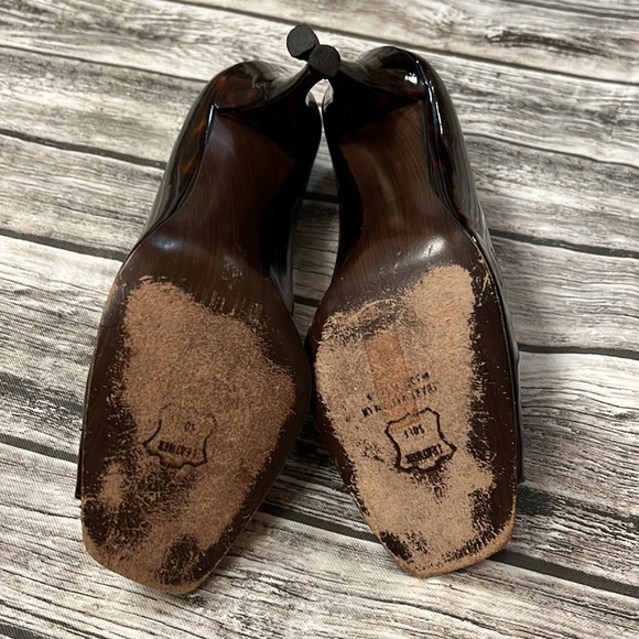 Stuart Weitzman Klinda Cognac Tartaruga Peep Toe Heels 6.5 - Picture 7 of 7